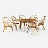 Thomas Moser, Dining table and chairs, set of six, 1986, 2013, cherry, ash