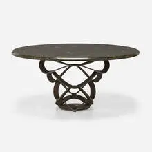 Dining table by Modern, c. 1970, labradorite, forged steel, sold Nov 2023