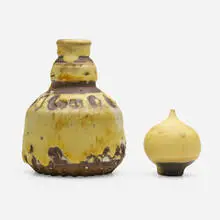 Rose Cabat, Feelie and vase, c. 1970, glazed stoneware, glazed porcelain