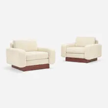 Nicos Zographos, Lounge chairs, pair, c. 1970, upholstery, mahogany