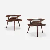 Erno Fabry, Occasional tables, pair, c. 1955, stained mahogany and walnut, glass