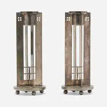 Meier candlesticks, pair by Richard Meier, 1983, silver plate, sold Nov 2023