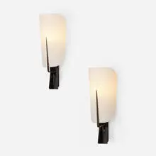 Jacques Biny, Sconces, pair, c. 1955, plastic, enameled steel, brass