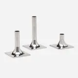 Candlesticks, set of three by Markus Jehs and Jurgen Laub, 2007, polished stainless steel, sold Nov 2023