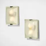 Fontana Arte, Sconces, pair, c. 1955, mottled glass, painted steel, chrome-plated brass