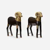 Anglo Indian, Rams, pair, brass, wood