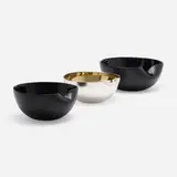 Elsa Peretti, Thumbprint bowls, collection of three, c. 1985, sterling silver parcel-gilt, glazed porcelain
