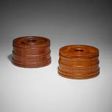 Ice buckets, set of two by Jens Quistgaard, c. 1965, teak, sold Nov 2023