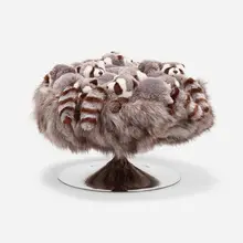 Ap Collection, Raccoon Pouf Trompette, c. 2020, polyester, textile, sheepskin, chrome-plated metal
