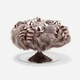 Ap Collection, Raccoon Pouf Trompette, c. 2020, polyester, textile, sheepskin, chrome-plated metal