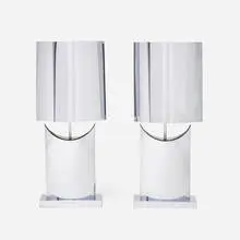 Table lamps, pair by C. Jeré, 1976, chrome-plated steel, enameled steel, sold Nov 2023