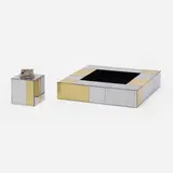 Paul Evans, Cityscape tray and lighter, c. 1975, brass, chrome-plated steel