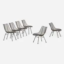 Sculptura chairs, set of six by Russell Woodard, c. 1965, enameled steel, sold Nov 2023