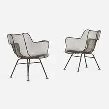 Sculptura armchairs, pair by Russell Woodard, c. 1965, enameled steel, sold Nov 2023