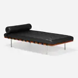 Barcelona daybed by Ludwig Mies van der Rohe, leather, walnut, stainless steel, sold Nov 2023