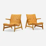 Ralph Rapson, Greenbelt lounge chairs, pair, 1945, maple, cotton webbing, brass tacks