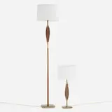 Gerald Thurston, Floor lamp and table lamp, c. 1960, brass, walnut, enameled steel