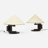 André Sornay, Rondins table lamps, pair, rosewood, lacquered wood, brass, parchment