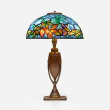 Tiffany Studios, Woodbine table lamp, c. 1910, leaded glass, patinated bronze