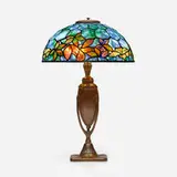 Tiffany Studios, Woodbine table lamp, c. 1910, leaded glass, patinated bronze