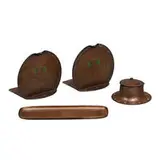 The Roycrofters, group of desk articles: a pair of Owl bookends, #320, inkwell, #531 and pen tray