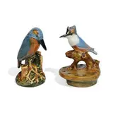 Weller Pottery, Woodcraft Kingfisher flower frog and Brighton Kingfisher flower frog