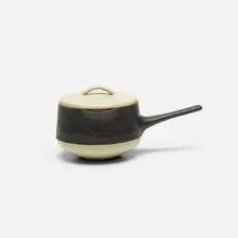 lidded pot by Lucie Rie and Hans Coper, c. 1960, glazed stoneware, sold Apr 2018