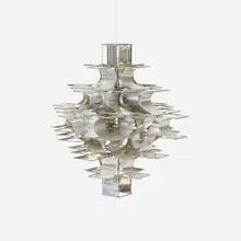 chandelier by Max Sauze, c. 1970, aluminum, zinc-plated steel, sold Apr 2018
