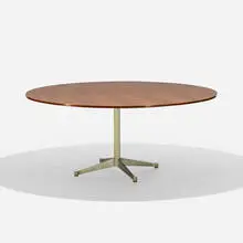 George Nelson, prototype conference/dining table, c. 1965-68, Brazilian rosewood, aluminum, enameled steel, enameled aluminum