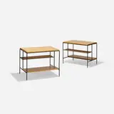 Paul McCobb, Planner Group occasional tables model 1578, pair, 1953, birch, enameled steel, rattan