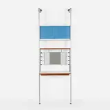CSS (Comprehensive Storage System) vanity by George Nelson & Associates, c. 1962, aluminum, walnut veneer, lacquered Masonite, laminate, glass mirror, fabric, plastic, sold Mar 2018