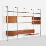 CSS (Comprehensive Storage System) by George Nelson & Associates, 1959, walnut, aluminum, enameled steel, laminate, plastic, stainless steel, sold Mar 2018