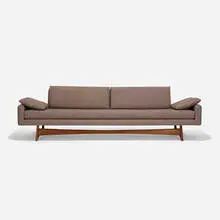 Adrian Pearsall, sofa, c. 1965, upholstery, walnut