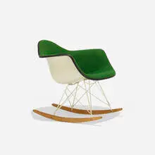 RAR-1 by Charles and Ray Eames, 1950 / 1968, molded fiberglass, zinc-plated steel, birch, upholstery, rubber, sold Mar 2018