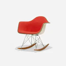 RAR-1 by Charles and Ray Eames, 1950 / 1968, molded fiberglass, zinc-plated steel, birch, upholstery, rubber, sold Mar 2018