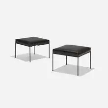 stools model 1305, pair by Paul McCobb, 1951, vinyl, enameled steel, rubber, sold Mar 2018
