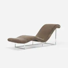 Milo Baughman, chaise lounge, c. 1970, upholstery over foam, chrome-plated steel