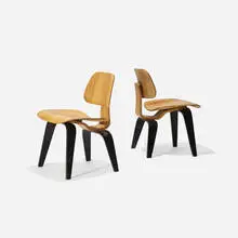 Charles and Ray Eames, Early DCWs, pair, 1945 / 1947, ash plywood, aniline-dyed ash plywood, rubber