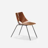 Ray Komai, chair, 1949, walnut plywood, enameled steel, aluminum
