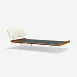Ladislav Rado, twin bed, c. 1955, mahogany, enameled steel, vinyl, upholstery