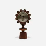 Chess Piece table clock, model 2251 by George Nelson & Associates, 1957, walnut, brass, enameled aluminum, glass, sold Mar 2018