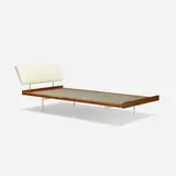 Ladislav Rado, twin bed, c. 1955, mahogany, enameled steel, vinyl, upholstery