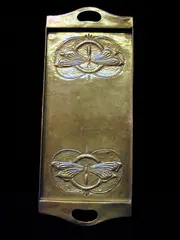 Glasgow Style, A rectangular two handled brass tray,, A rectangular two handled brass tray,