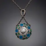 Merle Bennett, An Arts & Crafts siver and enamel pendant and chain,, An Arts & Crafts siver and enamel pendant and chain,