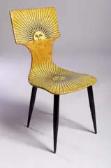 Piero Fornasetti, A Sun Chair, designed 1960,, lithographed plywood on a black steel base