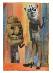 Hannah Höch, Aus der Sammlung: Aus einem Ethnographischen Museum Nr. IX, 1925, Collage und Aquarell auf Bütten
