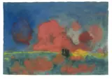 Emil Nolde, Meer mit roten Wolken und dunklen Seglern, Um 1935, Aquarell auf Japanbütten