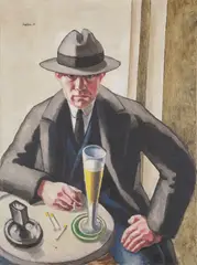 Siegfried Shalom Sebba, Selbstporträt mit Bierglas, 1928, Öl auf Leinwand