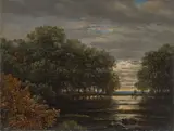 Carl Gustav Carus, Waldlandschaft am Fluss („Überschwemmung im Leipziger Rosental“), Um 1830, Öl auf Leinwand