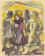 George Grosz, Straßenszene Berlin (Here is no hurry), 1923, Aquarell, Gouache, Rohrfeder und Feder in Schwarz, Braun und Rot auf schwerem glatten Velin